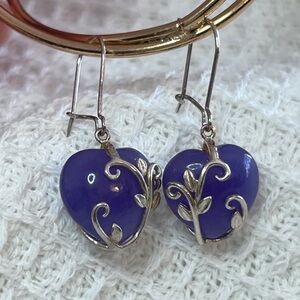 Purple and Silver Heart Shaped Earrings
